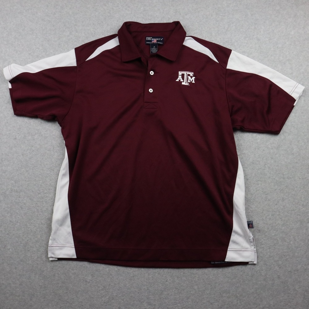 Texas A&M Aggies Polo Shirt Mens XL Pro‎ Celebrity Golf Logo Maroon Short Sleeve